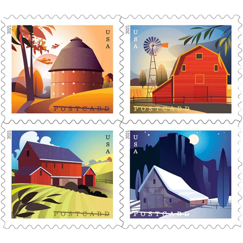 (2021) USPS Barns Postcard Forever Postage Stamps
